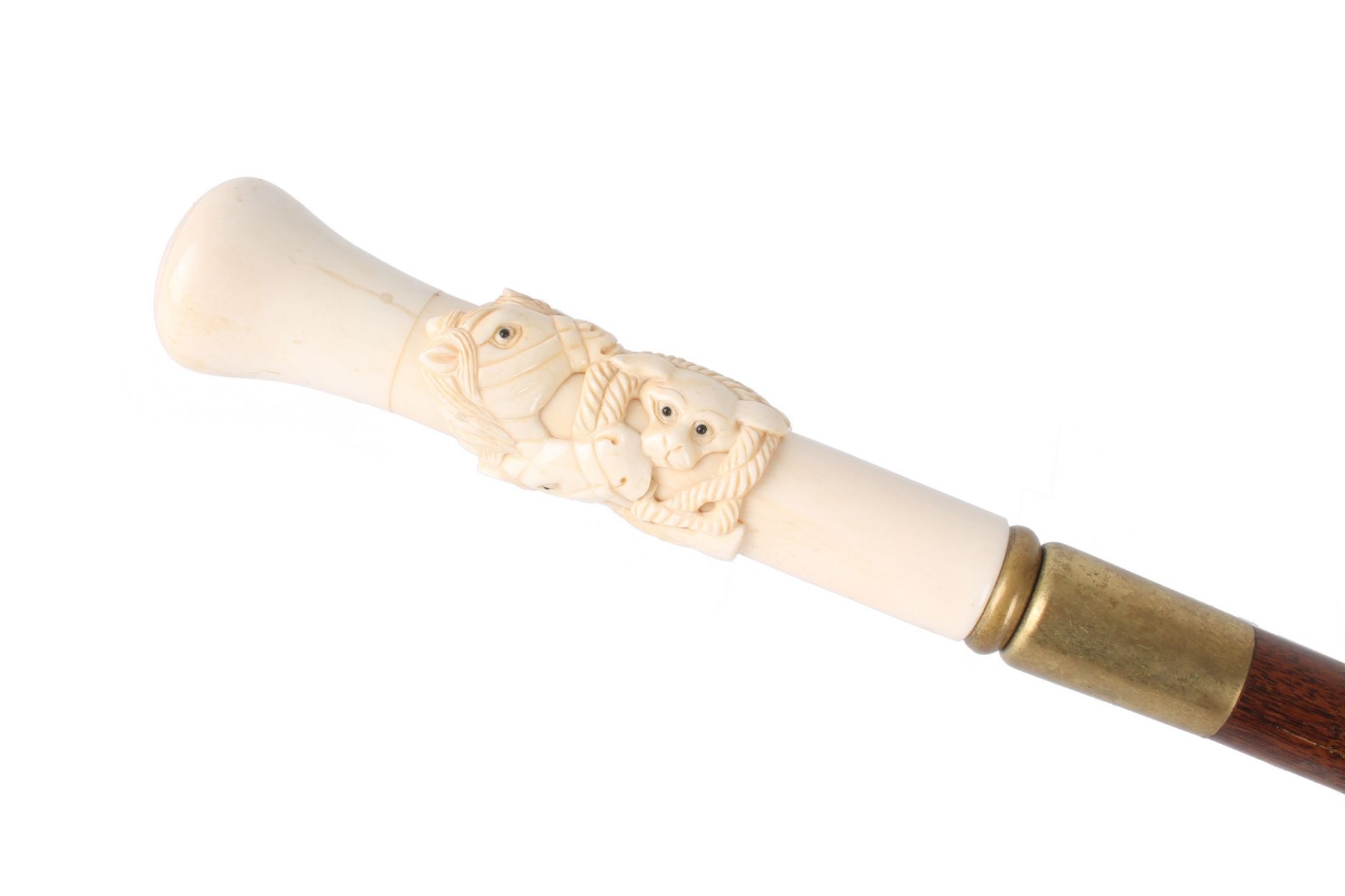 Spazierstock mit Elfenbeingriff mit Pferden, 19. Jahrhundert, walking cane ivory 19th century,