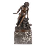 Bronze Figur - Frau mit Hummer, bronze nude sculpture,