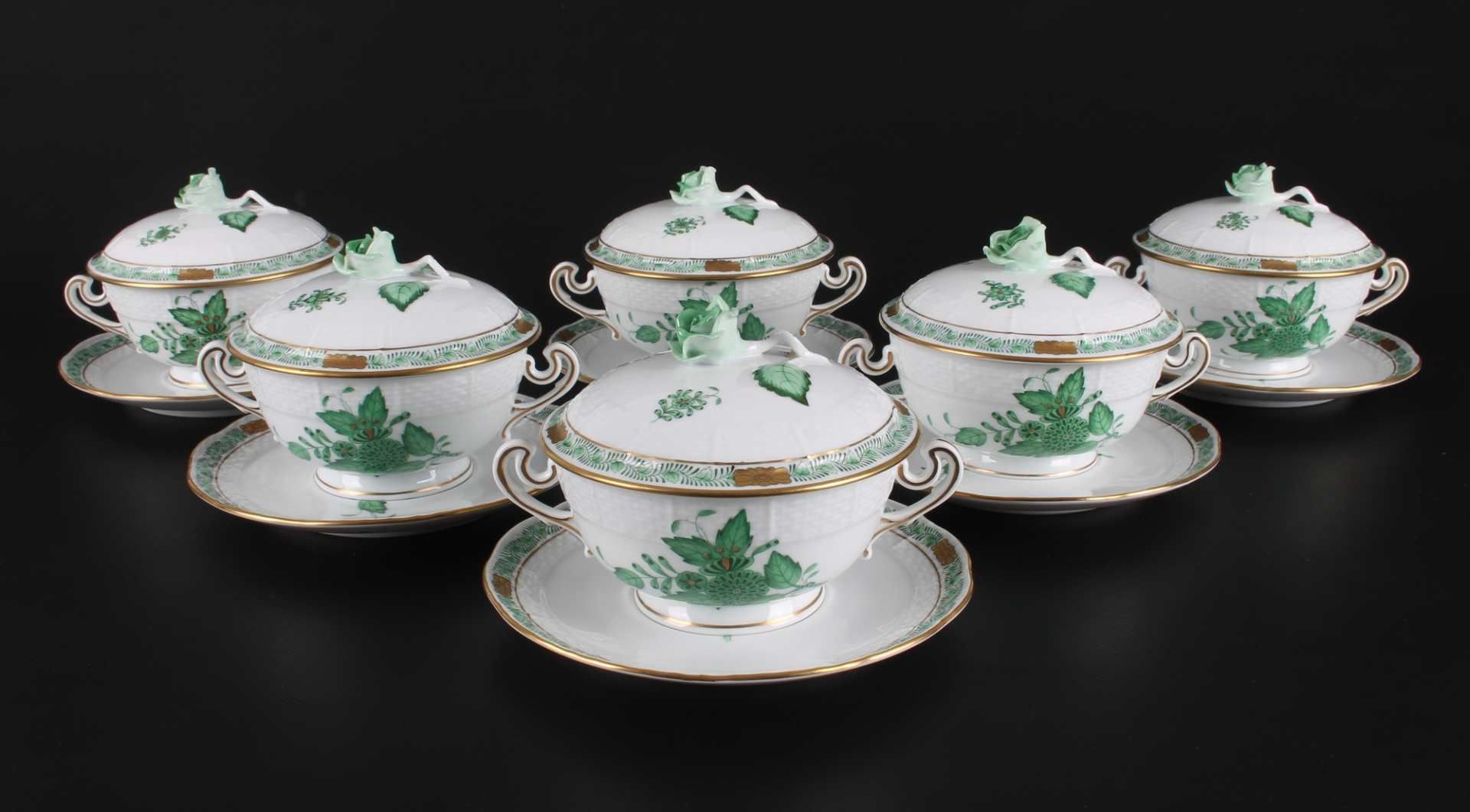 Herend AV Apponyi Vert - 6 Suppengedecke, 6 soup cups,