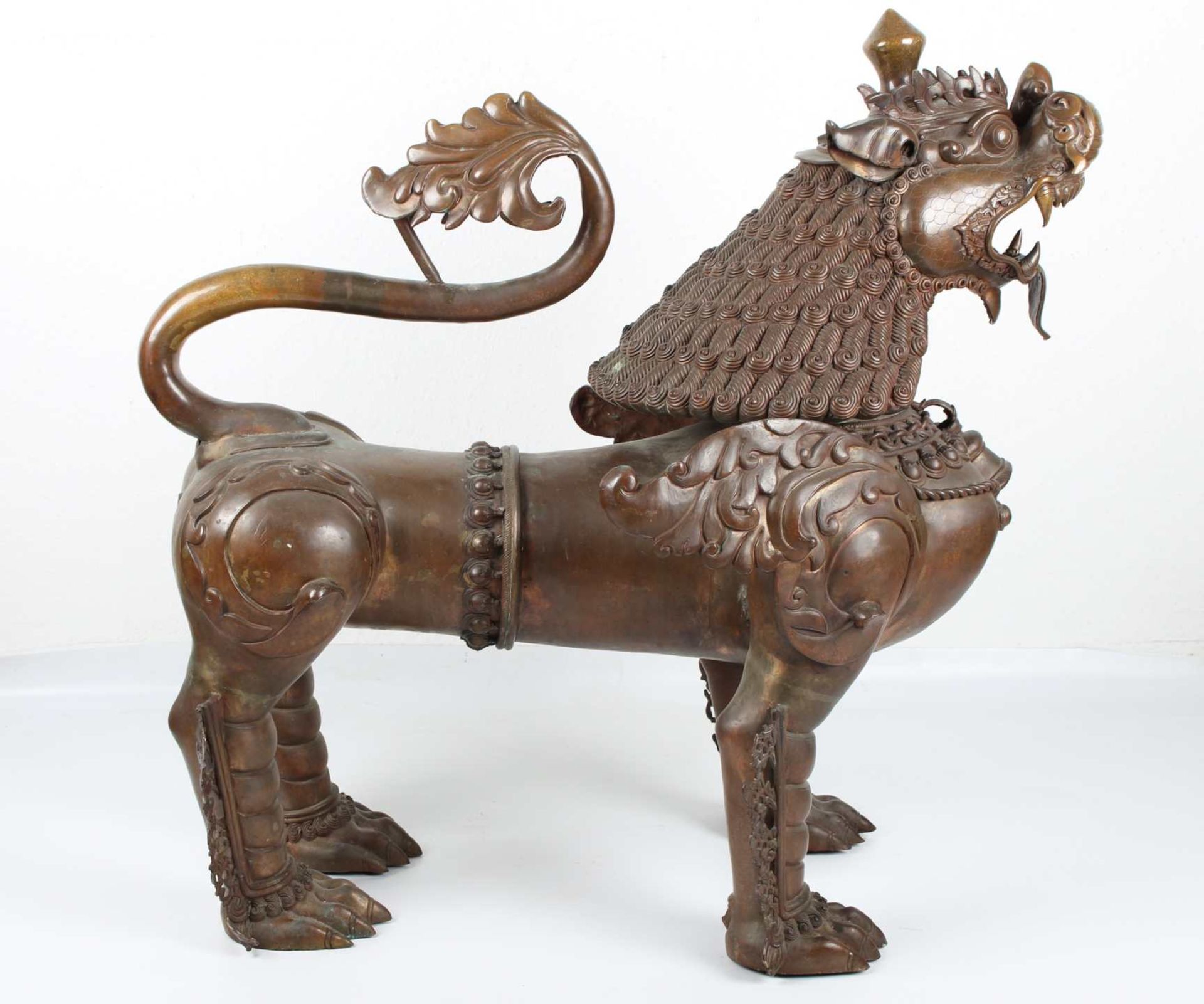 China Bronze riesiger Fu-Hund Wachterlöwe, chinese bronze foo dog, - Bild 2 aus 8