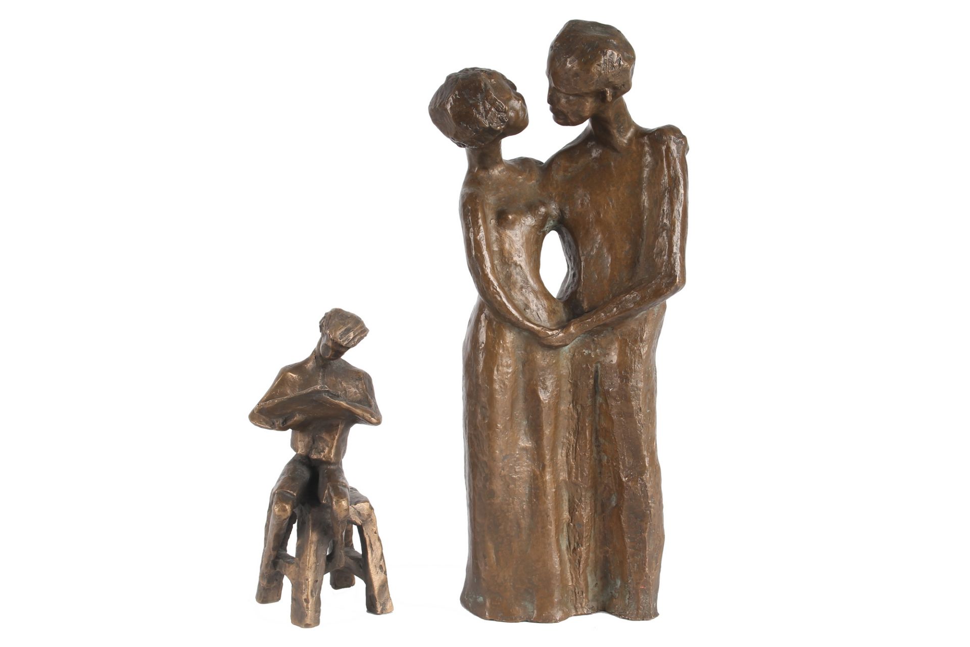 Eva de Maiziere (1915-2003) - 2 Bronzefiguren, Der Leser und Liebespaar, 2 bronze sculptures,