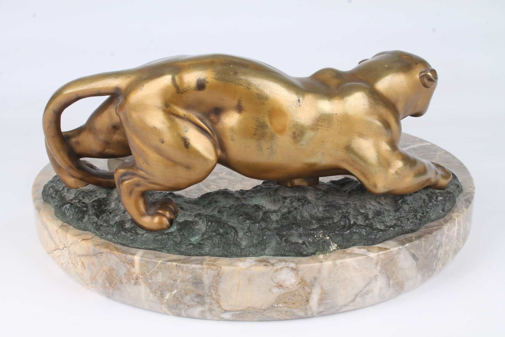 Georges Morin (1874-1950) Bronze Panther auf Marmorschale, bronze panther on marble bowl, - Image 5 of 6