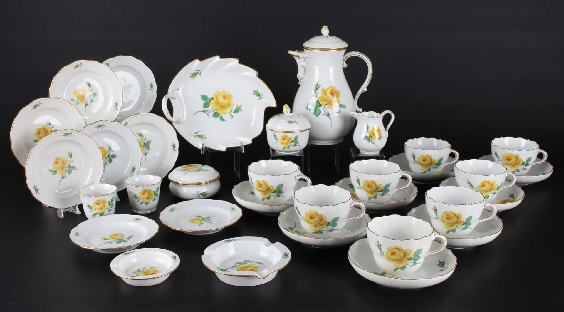 Meissen Gelbe Rose Kaffeeservice für 8 Personen, coffee set for 8 pers.,