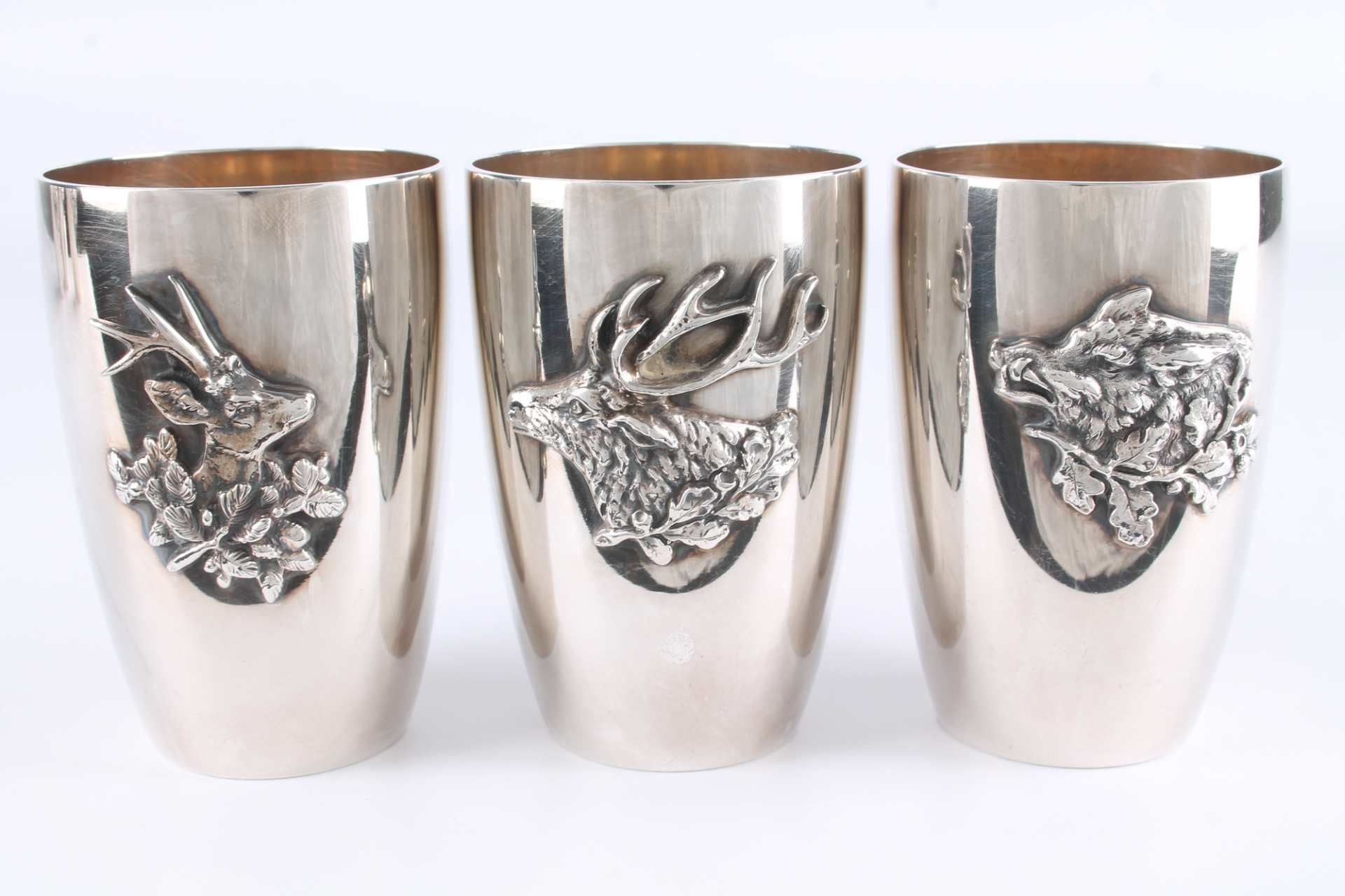 925 Silber - 6 Jagdbecher mit Tiermotiven, sterling silver hunting cups, - Image 2 of 6