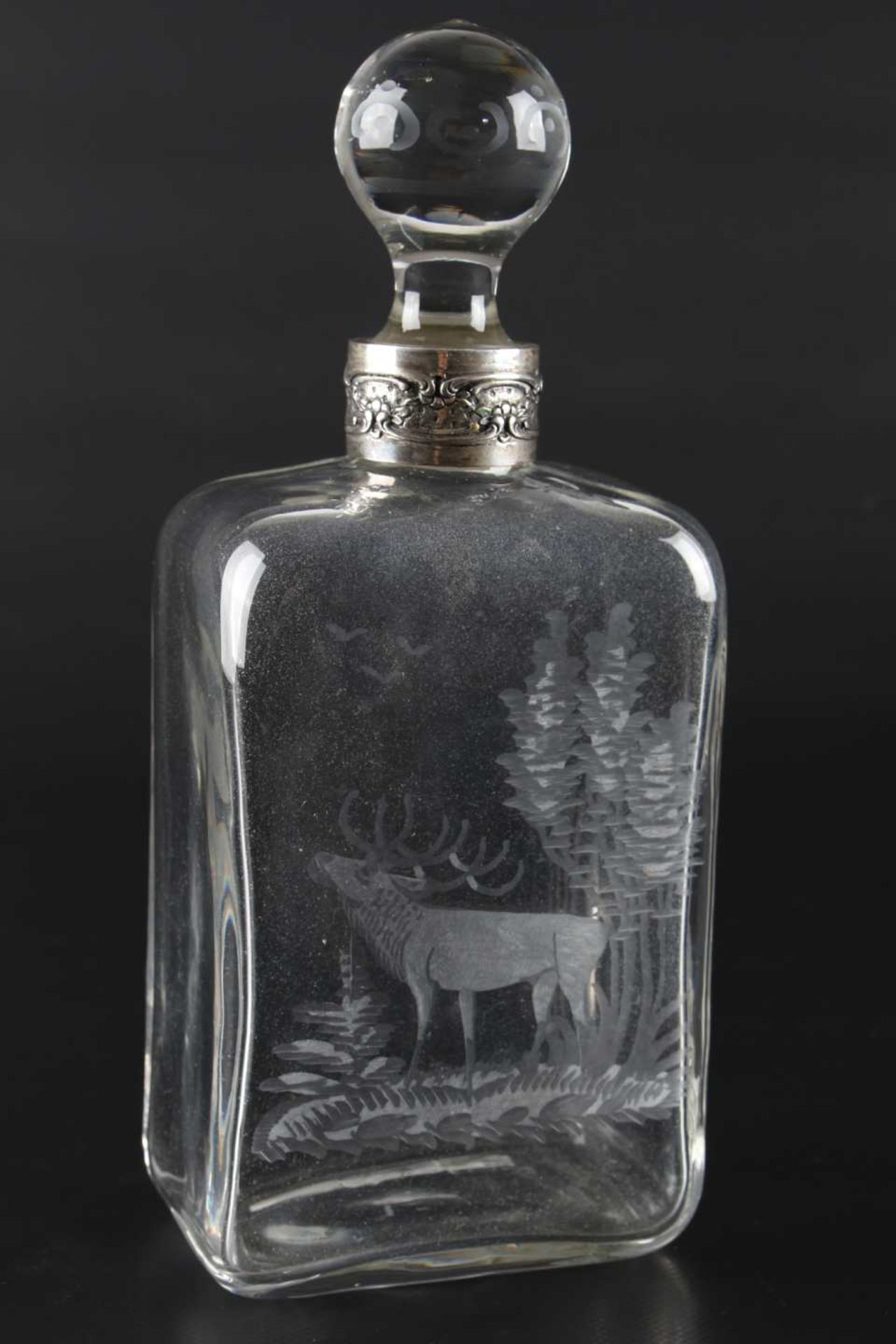 800 Silber Kristallkaraffe mit Jagdmotiv, carafe with deer motive silver,