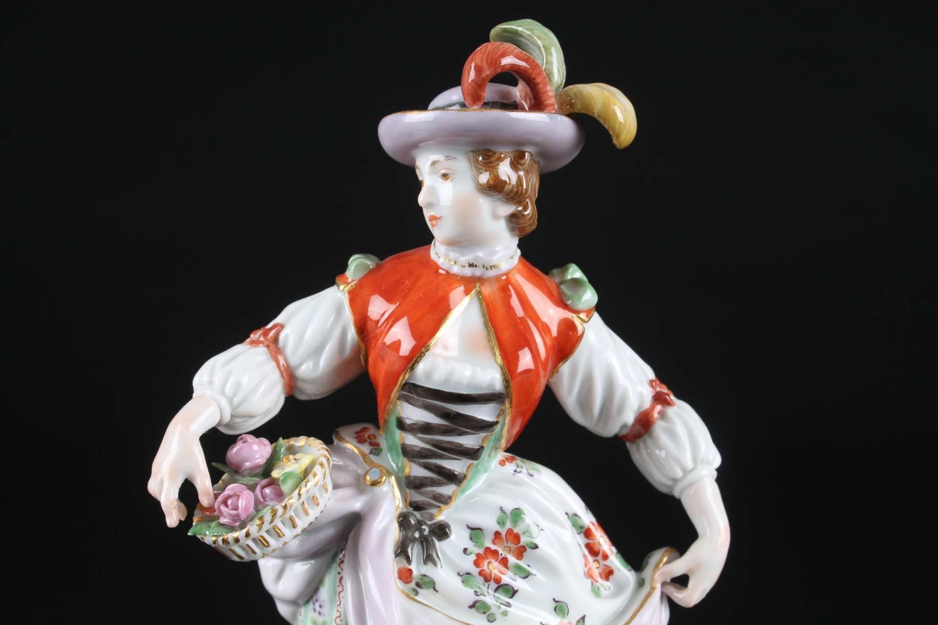 Meissen Gärtnerkind Dame mit Blumenkorb, gardeners child with flowerbasket, - Image 5 of 6