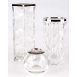 3 Kristallvasen mit Silbermontierung, 3 crystal vases with silver mounting,