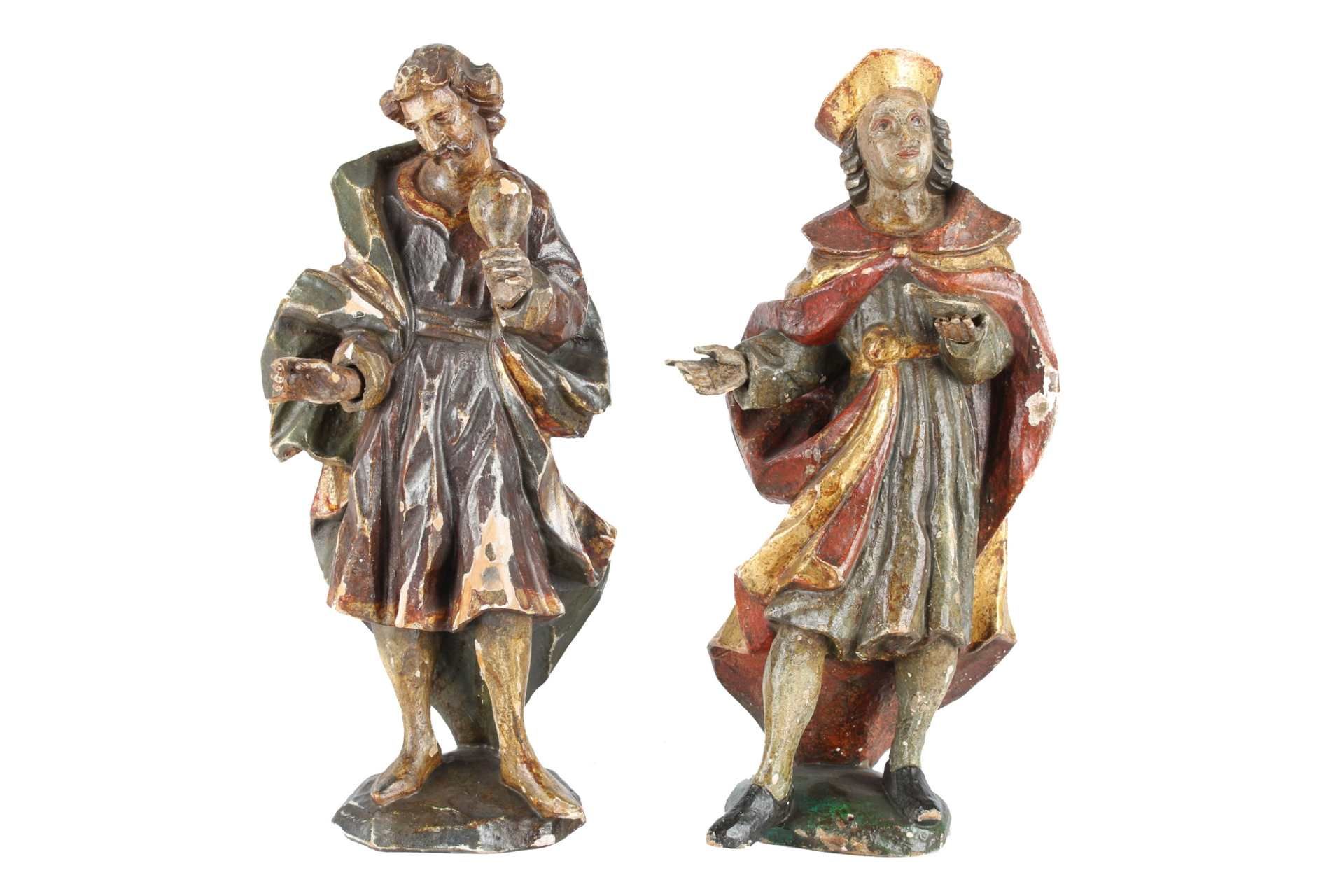 19. Jahrhundert, zwei Heiligenfiguren Kosmas und Damian, wooden saint figures 19th century,