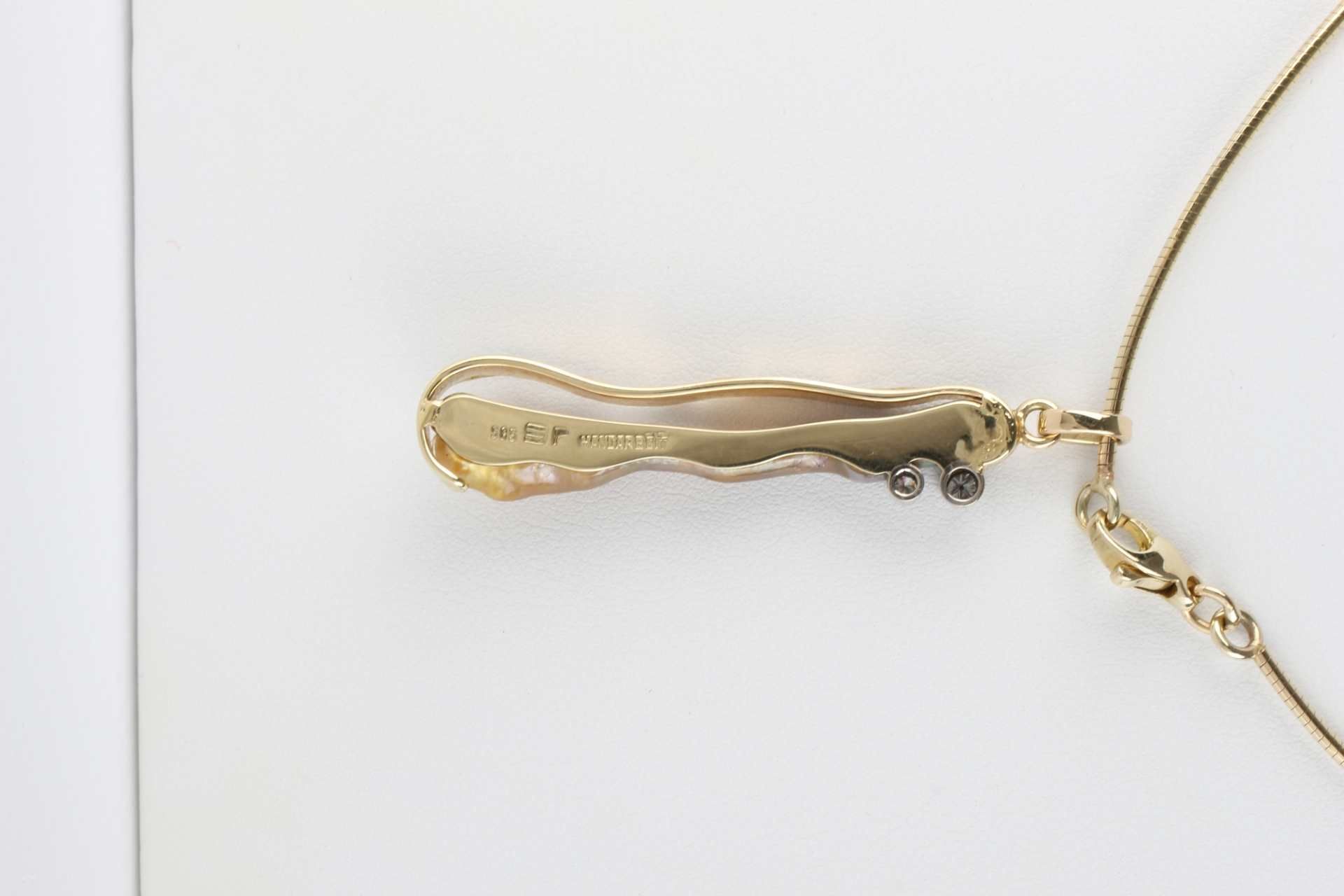 585 Gold Collier, Anhänger Biwa Perle mit zwei Brillanten 0,12 ct an Goldkette, gold necklace, - Image 5 of 5