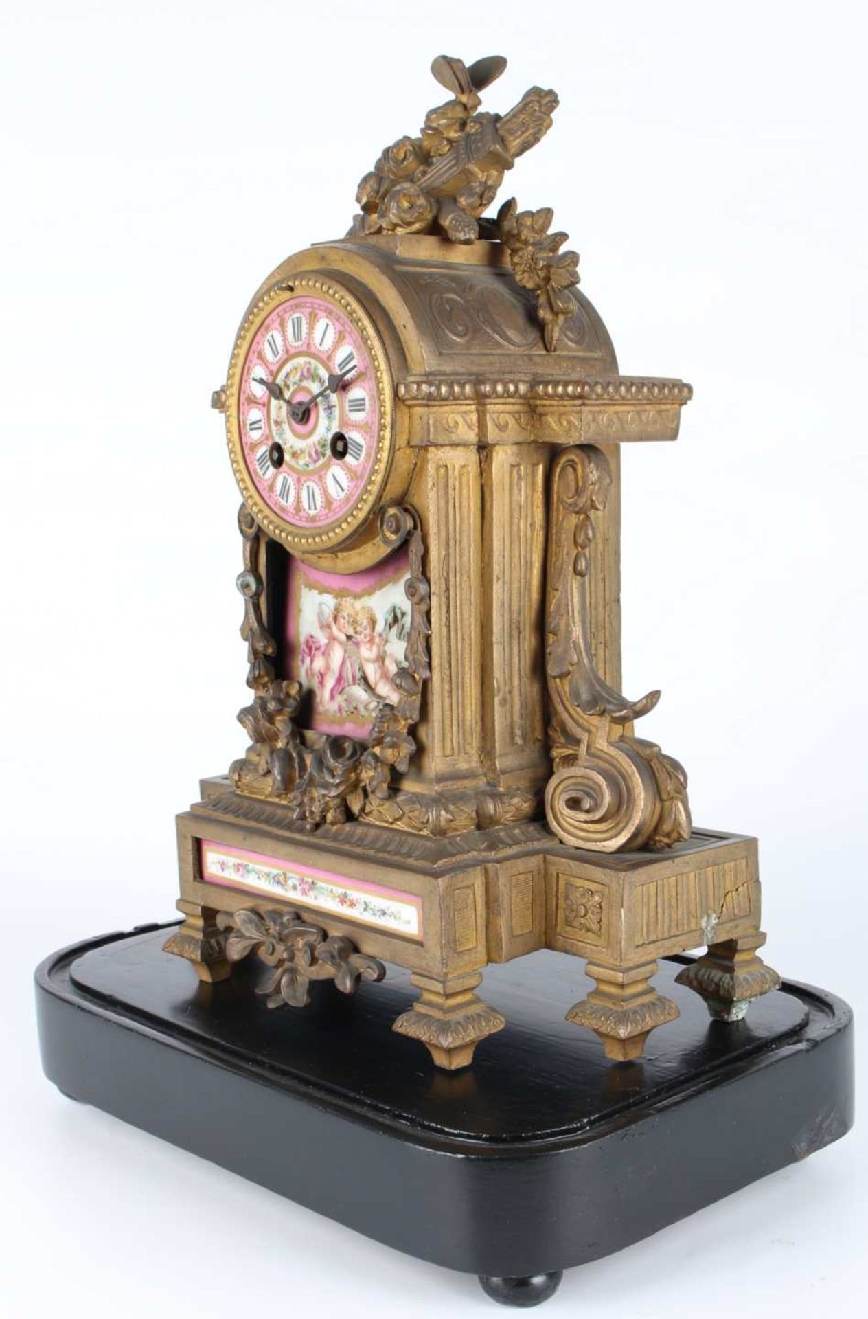 Französische Kaminuhr mit Porzellaneinlagen, 19. Jahrhundert, french mantel clock 19th century, - Image 2 of 8