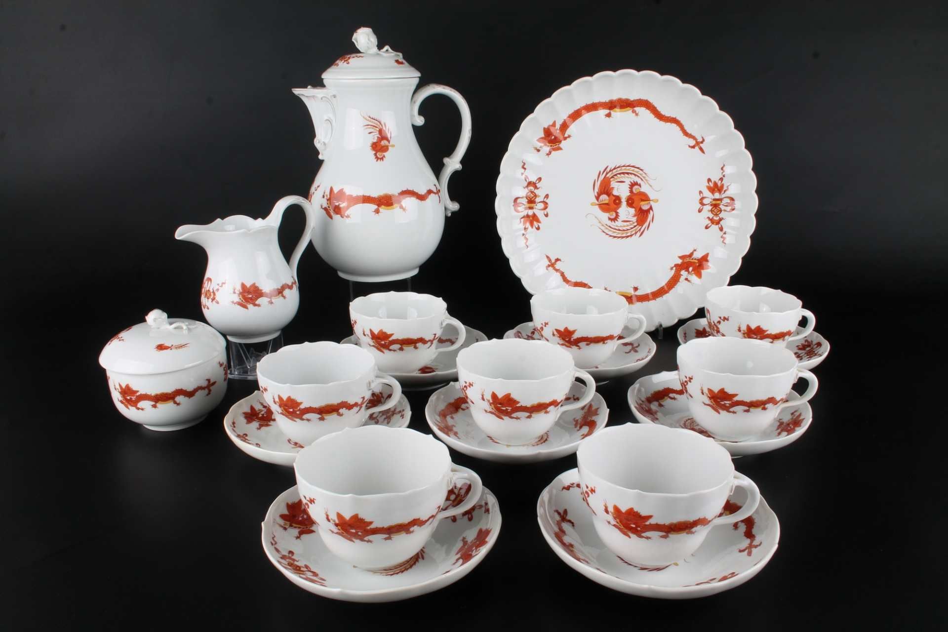 Meissen Roter Hofdrache Kaffeeservice für 8 Personen, coffee set for 8 pers.,