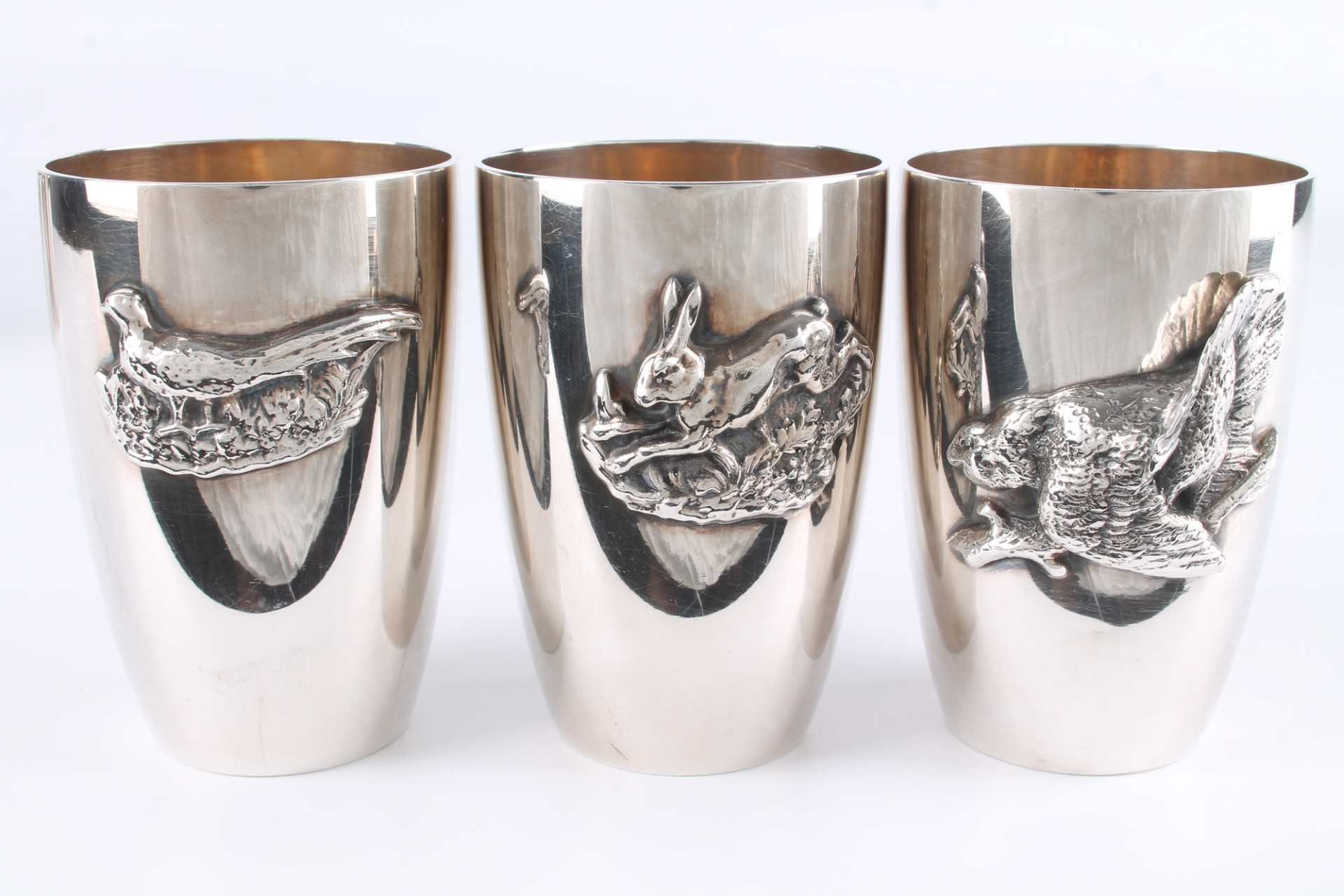 925 Silber - 6 Jagdbecher mit Tiermotiven, sterling silver hunting cups, - Image 3 of 6