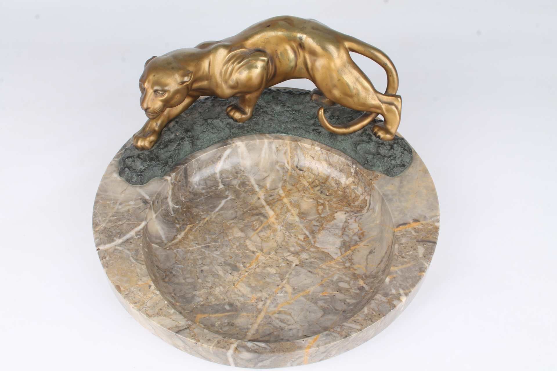 Georges Morin (1874-1950) Bronze Panther auf Marmorschale, bronze panther on marble bowl, - Image 2 of 6