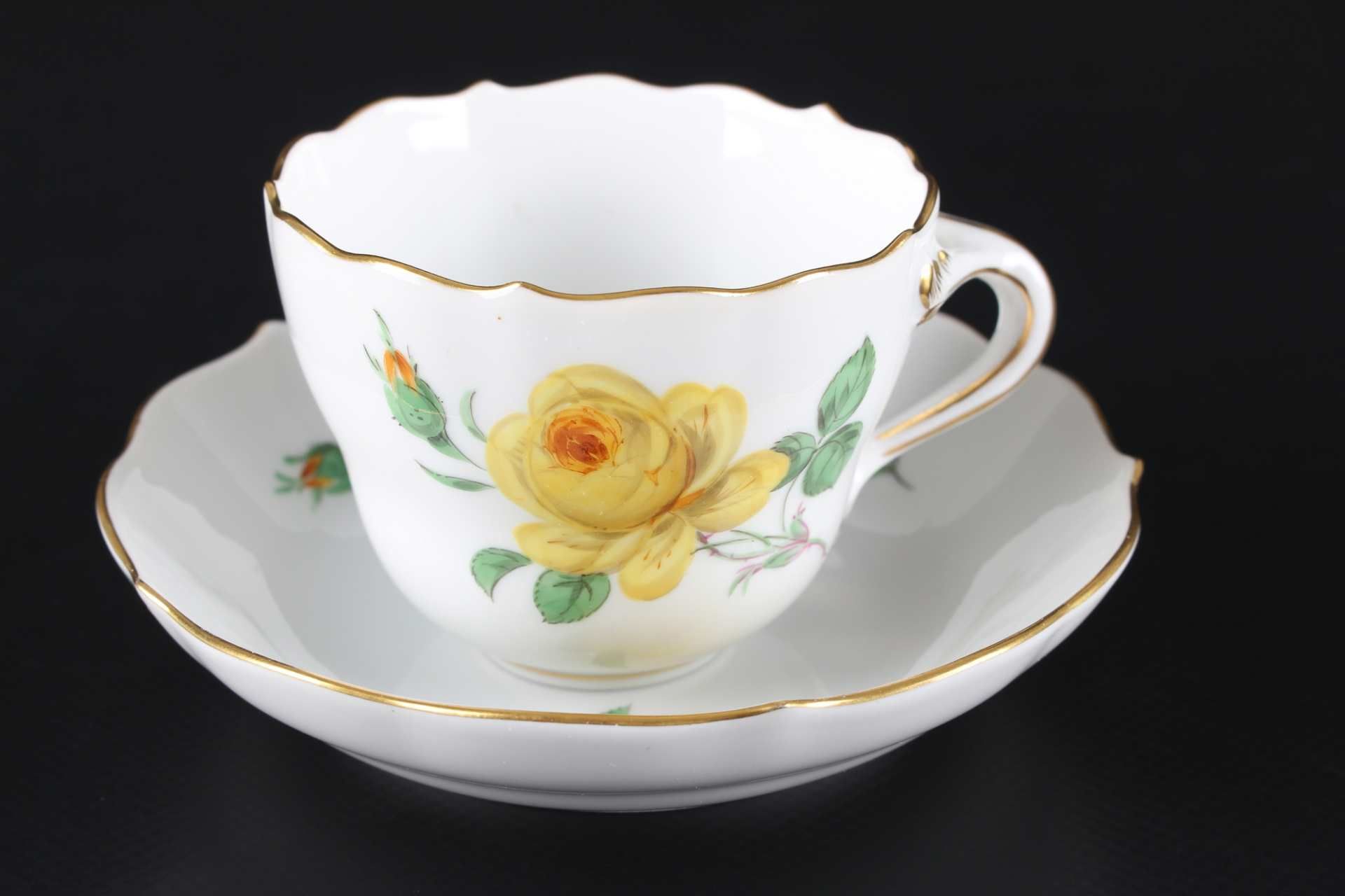 Meissen Gelbe Rose 9 Mokkatassen, 9 mocha coffee cups, - Image 2 of 4