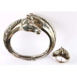 Pferde Armreif und Ring, 800 Silber, silver horse bracelet and ring,