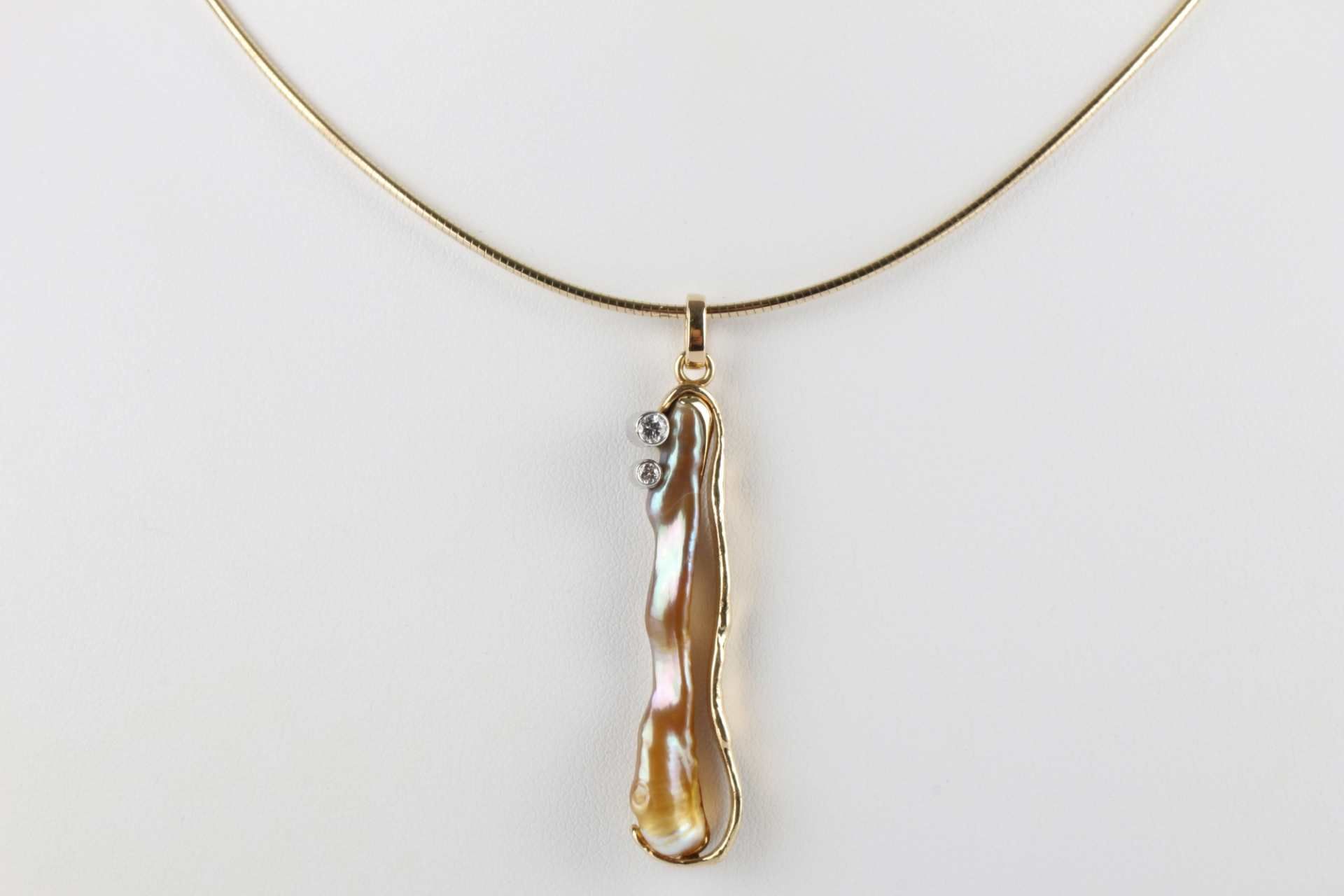 585 Gold Collier, Anhänger Biwa Perle mit zwei Brillanten 0,12 ct an Goldkette, gold necklace, - Image 3 of 5