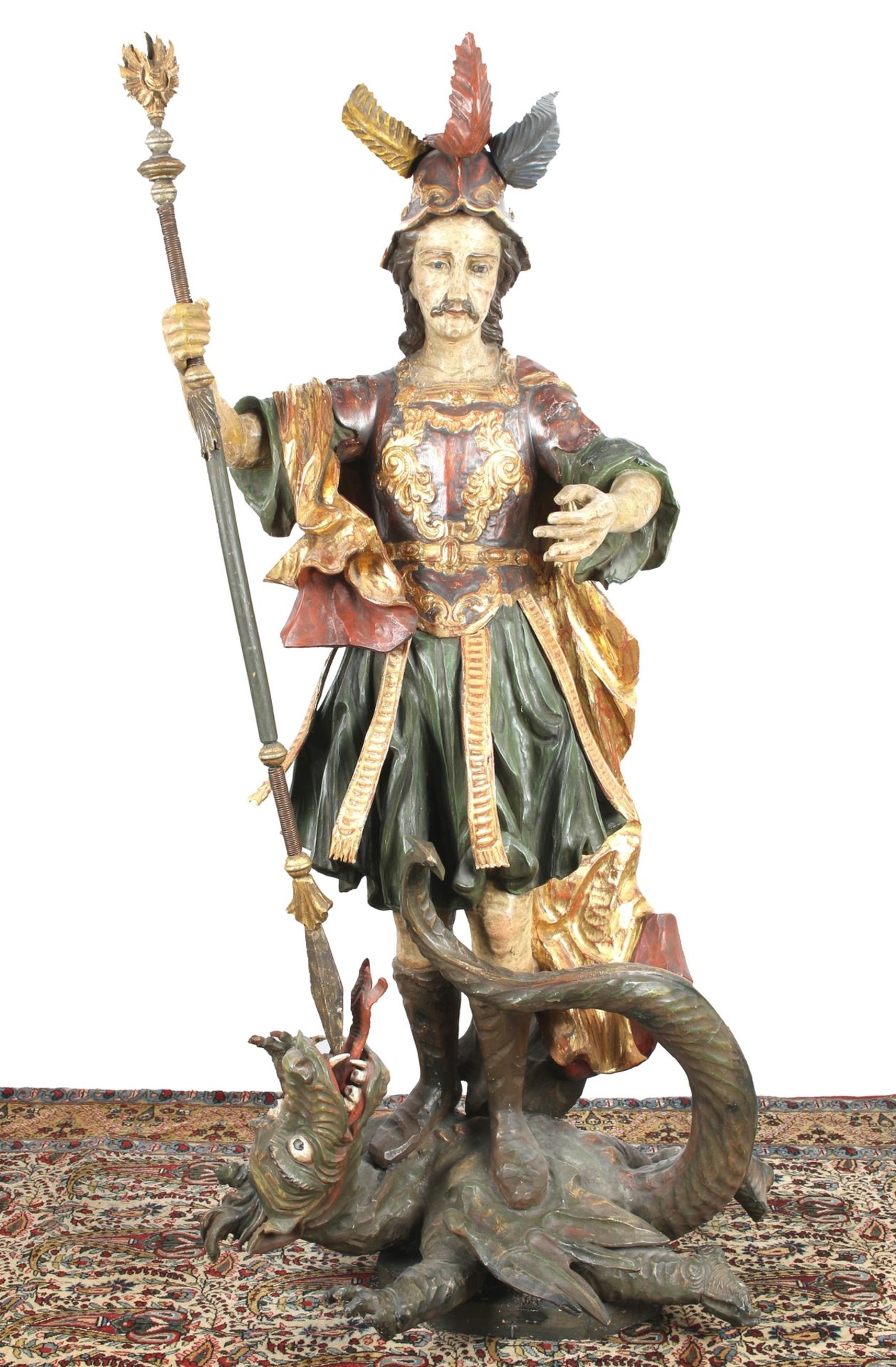 Riesige Heiligenfigur "H 160 cm" Heiliger Georg Drachentöter, saint wooden sculpture,