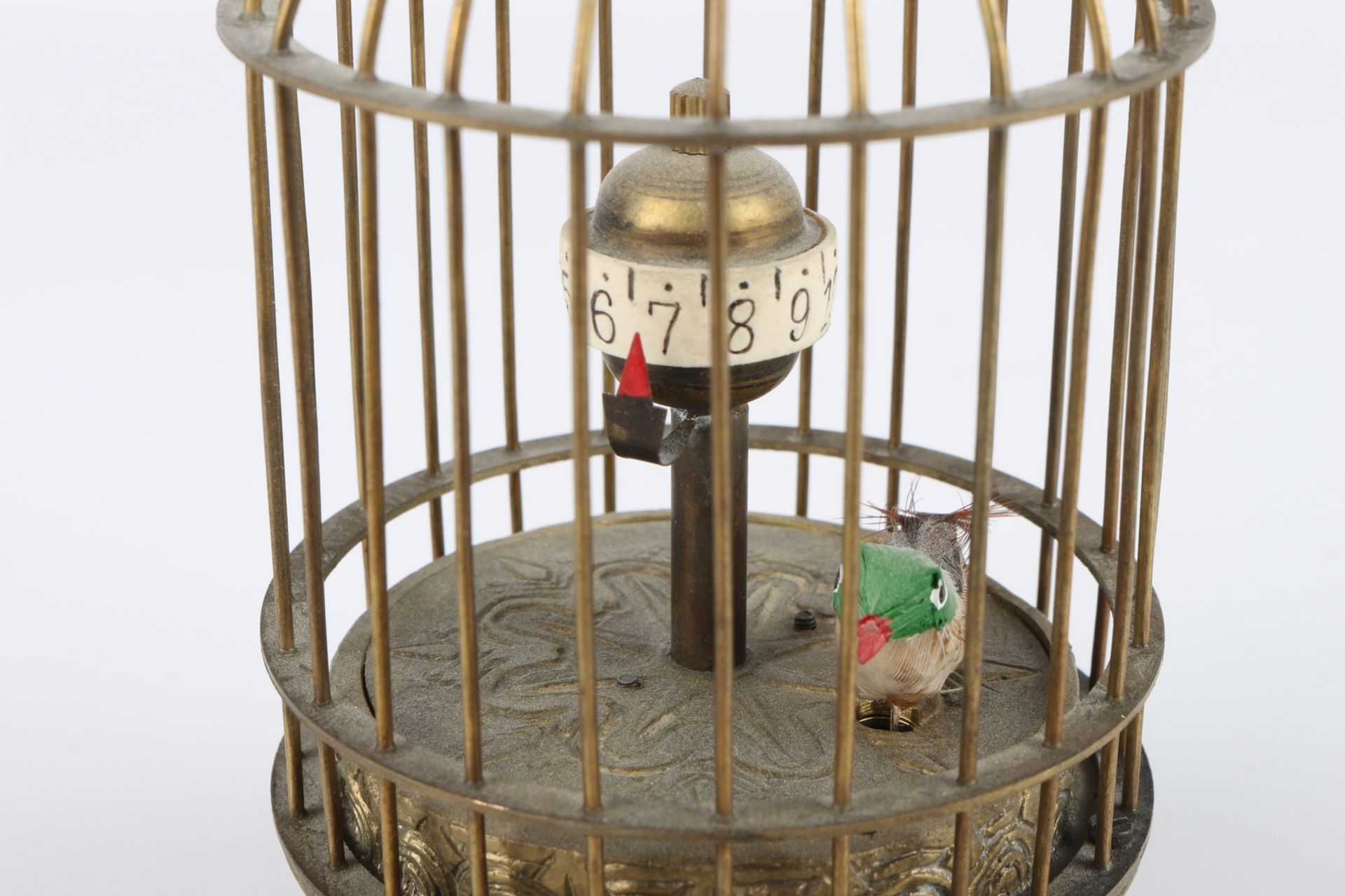 Vogelkäfig mit beweglichem Vogel als Tischuhr, birdcage mantel clock, - Image 3 of 5