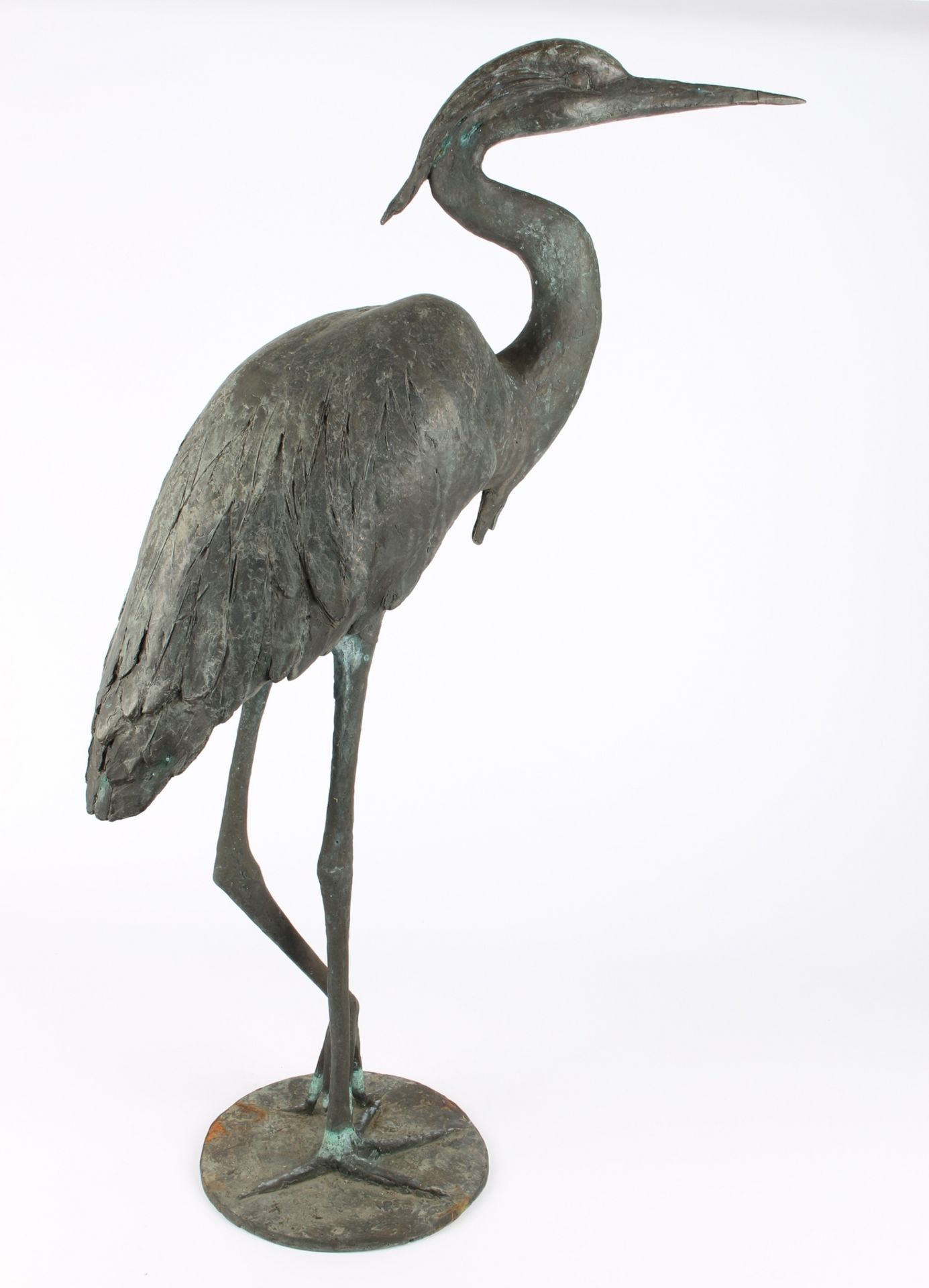 Monogrammist HD, großer Bronze Gartenfigur Reiher, huge garden sculpture heron, - Image 6 of 8