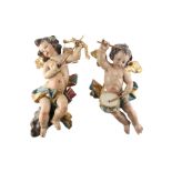 2 große Holz - Putten, Amor und Trommler, 2 large wooden putti, amor and drummer,