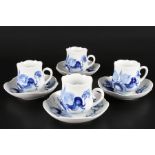 Meissen blaue Orchidee auf Ast 4 Kaffeetassen, coffee cups,