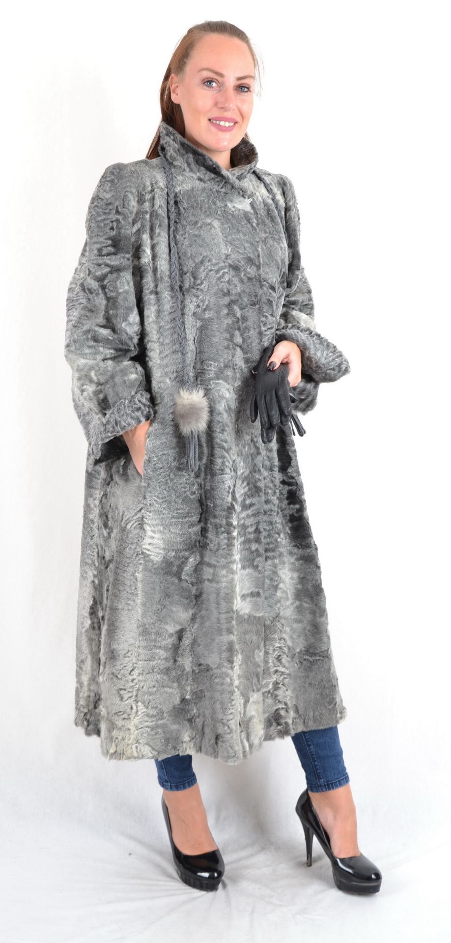 Persianer Swakara Pelzmantel in grau Gr. 48, Persian Swakara fur coat size 48 - Image 3 of 9