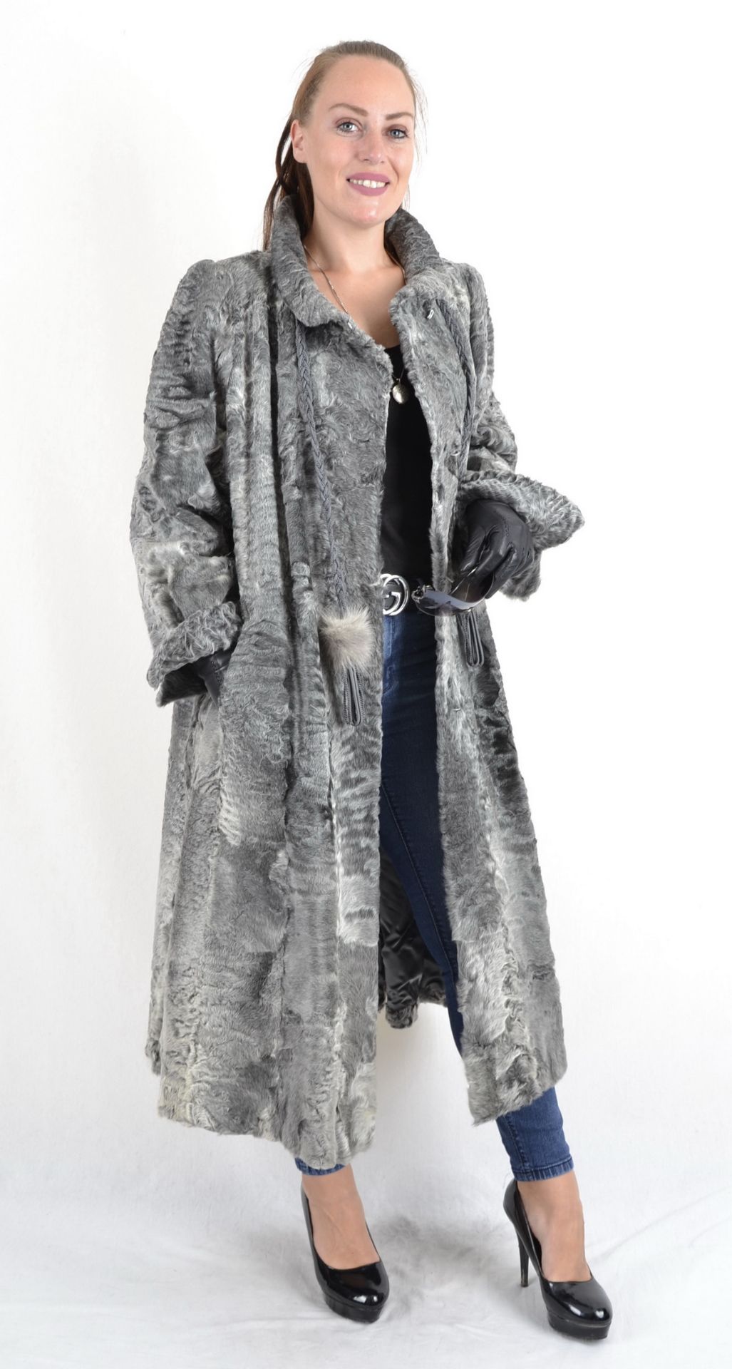 Persianer Swakara Pelzmantel in grau Gr. 48, Persian Swakara fur coat size 48 - Image 4 of 9
