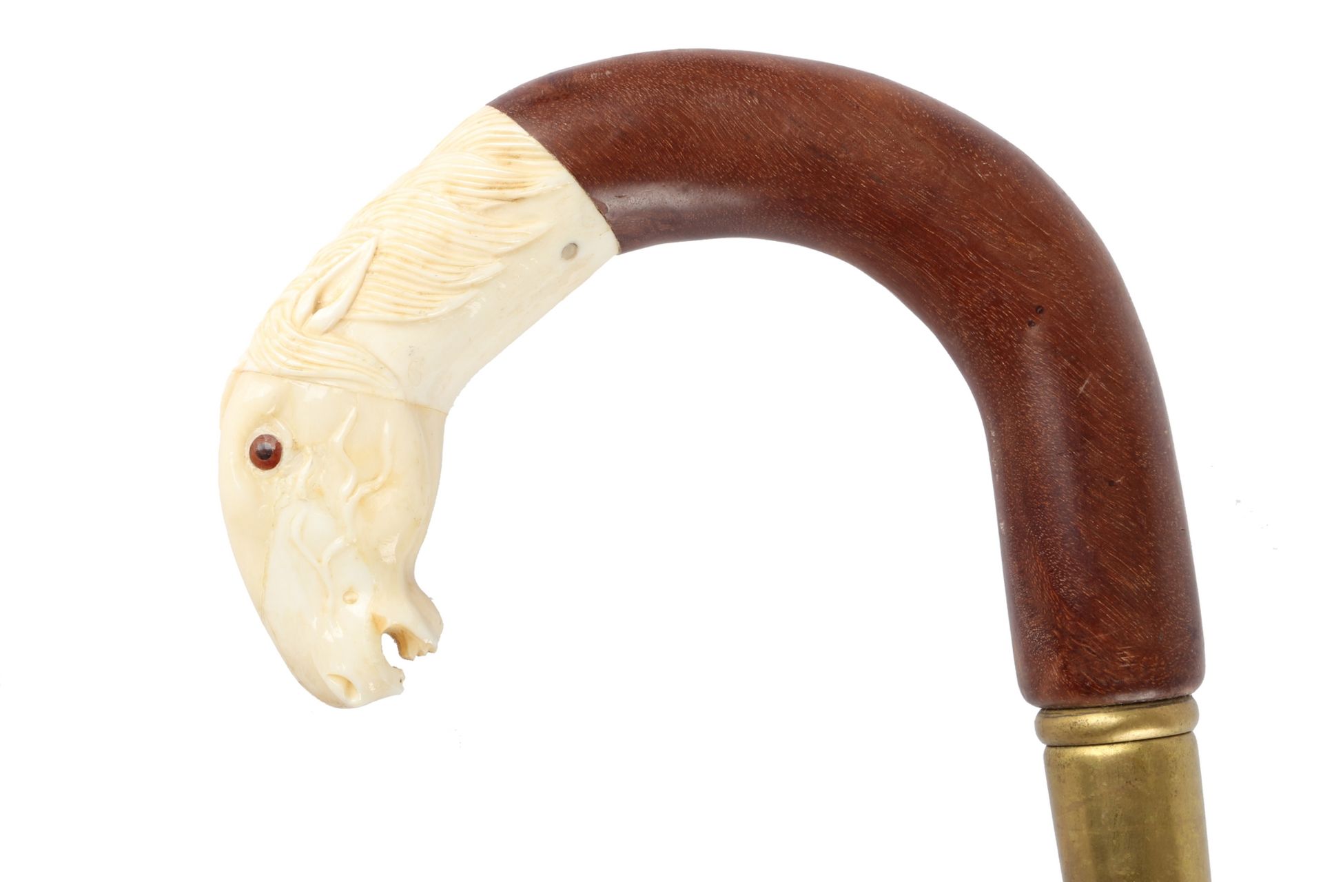 Spazierstock Elfenbeingriff mit Pferdekopf um 1920, walking cane ivory with horse,