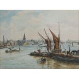 A. Dawsen - Themse am Battersea Reach von 1889, river Thames at Battersea Reach,