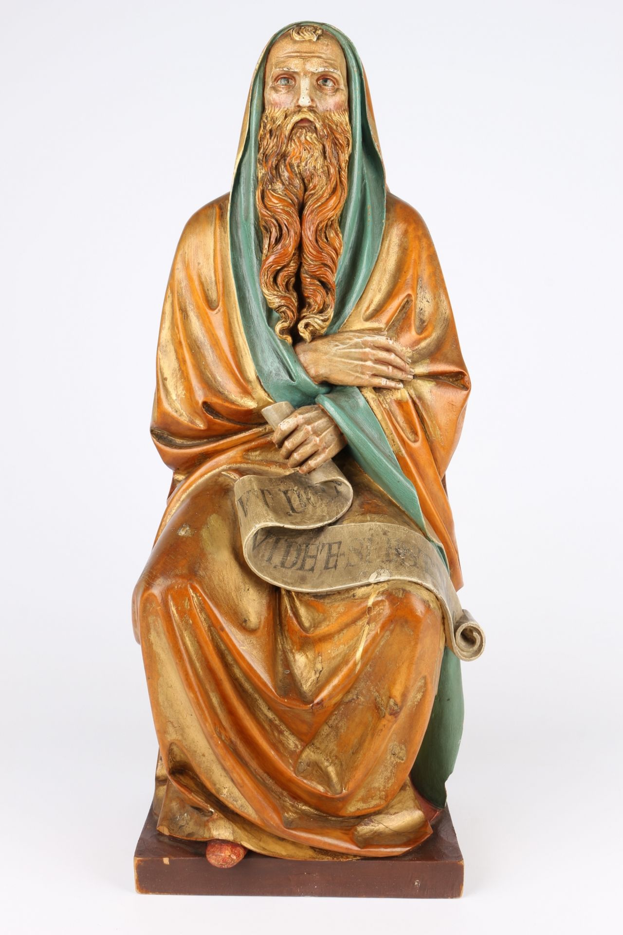 Große Heiligenfigur mit Schriftrolle, wooden saint figure, - Image 2 of 5