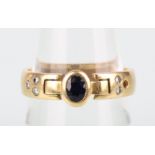 750 Gold Saphirring mit Brillanten, gold sapphire diamond ring,
