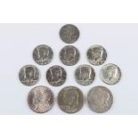 Silber Dollar Sammlung Amerika, One Dollar & Half Dollar, 11 silver coins,