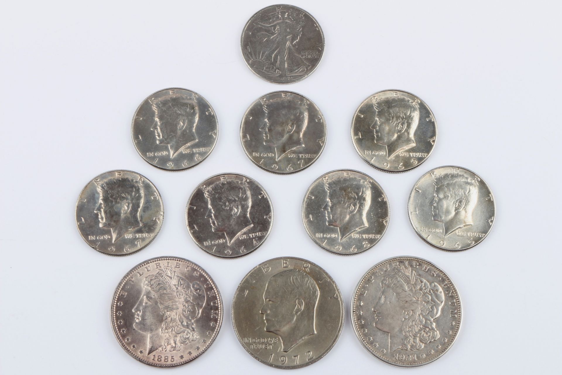 Silber Dollar Sammlung Amerika, One Dollar & Half Dollar, 11 silver coins,