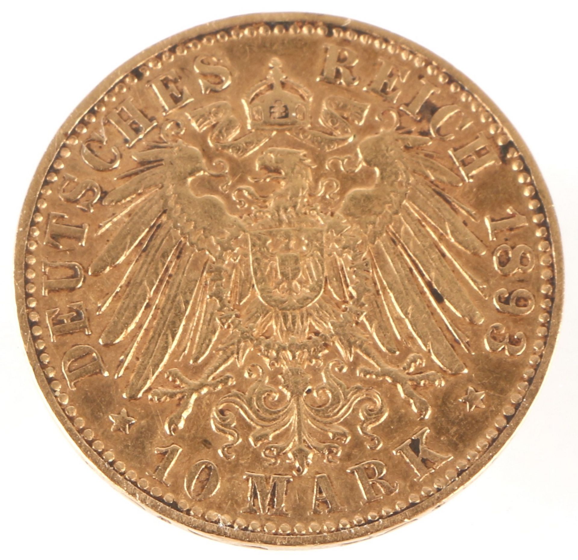 10 Mark Goldmünze 1893 F Wilhelm II Wuerttemberg, gold coin, - Image 2 of 2