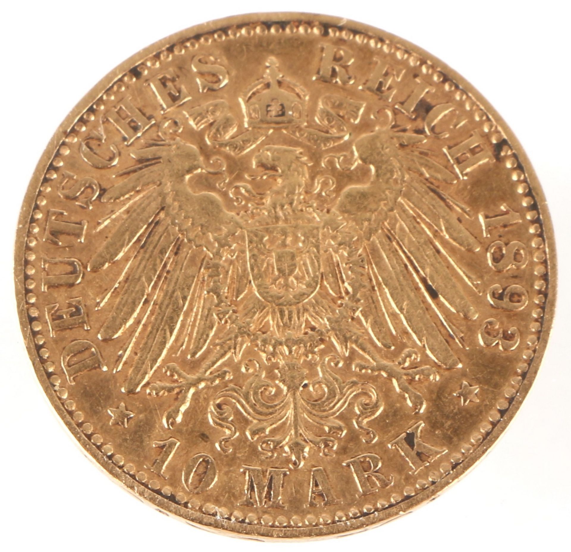 10 Mark Goldmünze 1893 F Wilhelm II Wuerttemberg, gold coin, - Bild 2 aus 2