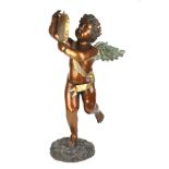 XXL Bronze - geflügelter Putto mit Tamburin, bronze putti sculpture,