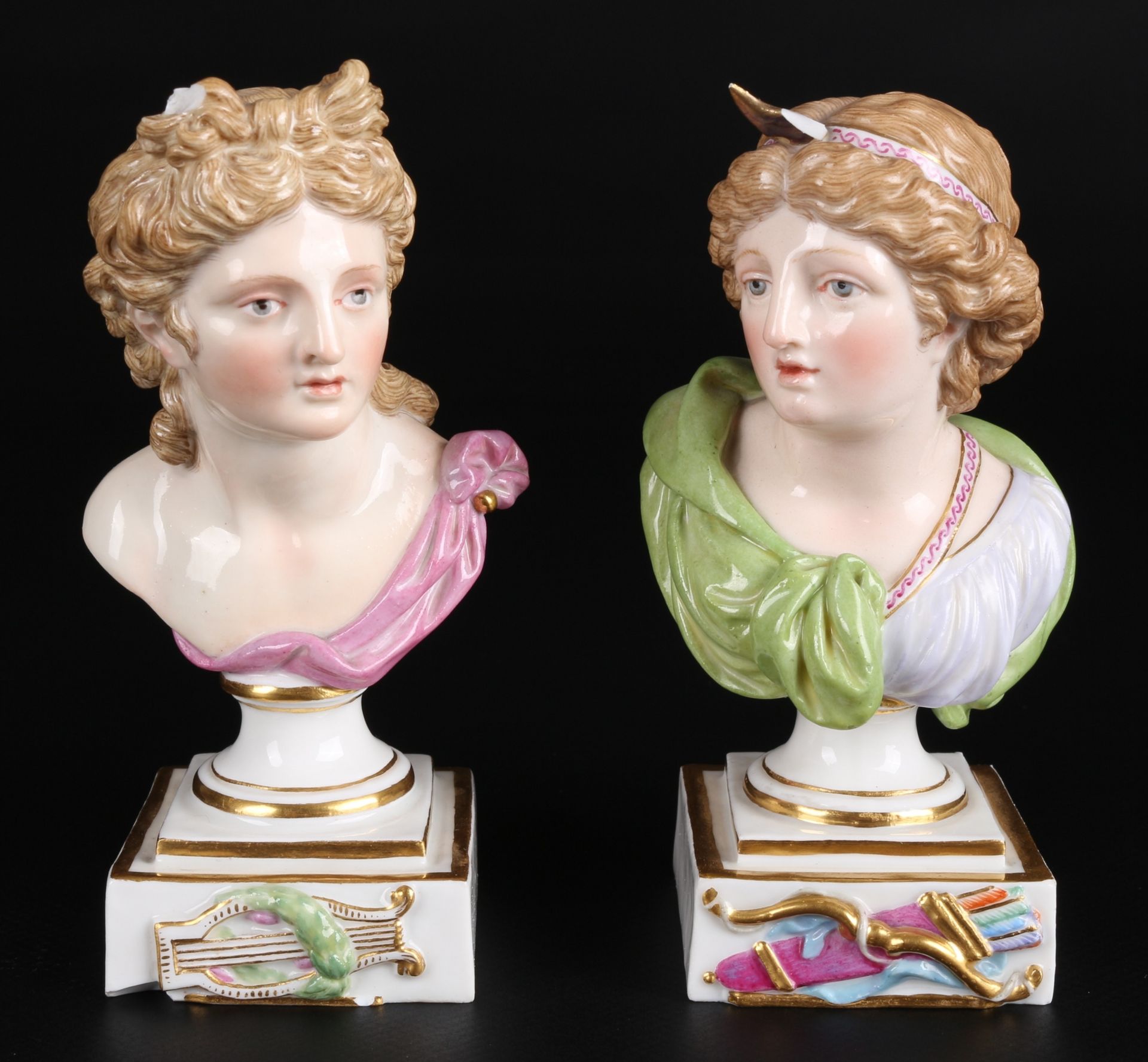 Meissen Büsten des Gottes Apollo und Göttin Diana, bust of god apollo and goddess diana,