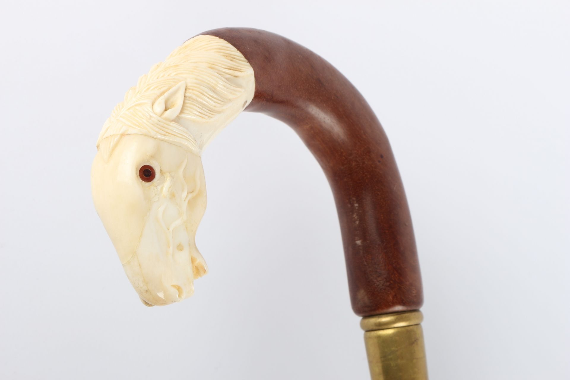 Spazierstock Elfenbeingriff mit Pferdekopf um 1920, walking cane ivory with horse, - Image 3 of 4