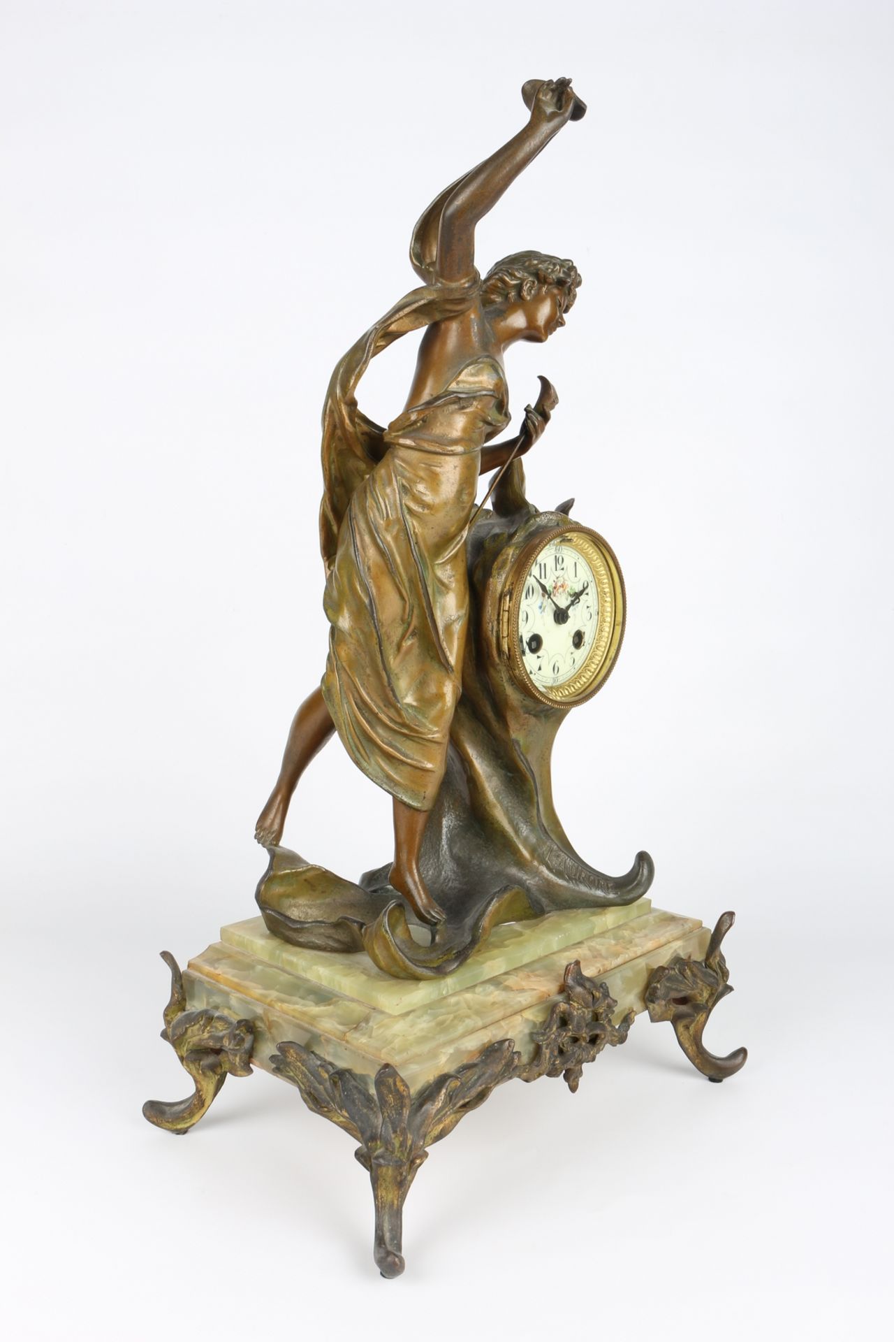 Jugendstil Figuren-Kaminuhr L'Aurore, Frankreich um 1900, art nouveau french mantel clock ca. 1900, - Image 2 of 5