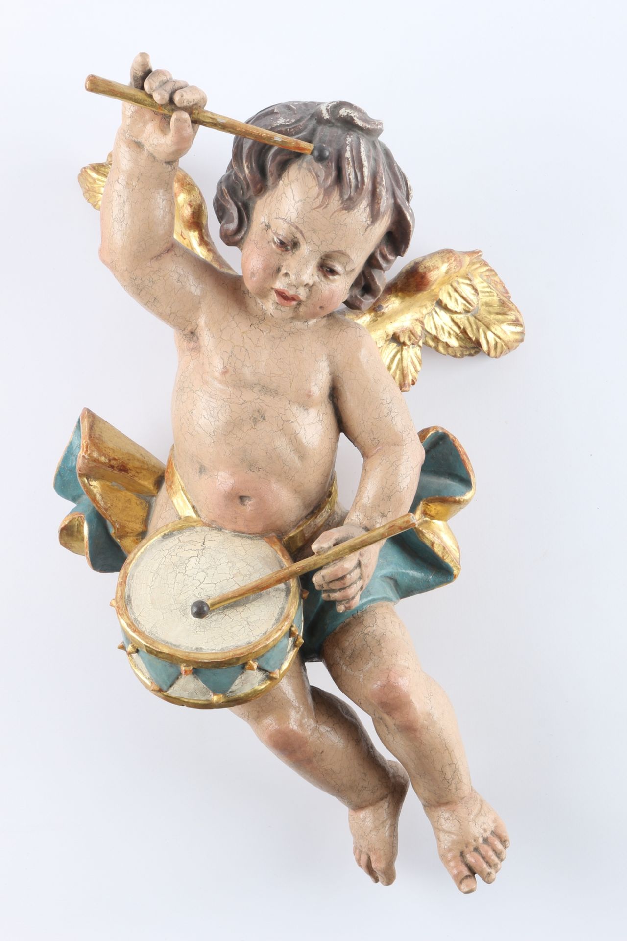 2 große Holz - Putten, Amor und Trommler, 2 large wooden putti, amor and drummer, - Image 3 of 4