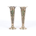 Jugendstil 925 Silber Vasenpaar, England 1907, art nouveau pair of vases Markers Mark Mappin & Webb,