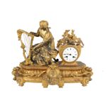 Kaminuhr mit Harfenspielerin, Frankreich 19. Jahrhundert, mantel clock with harpist, France 19th cen