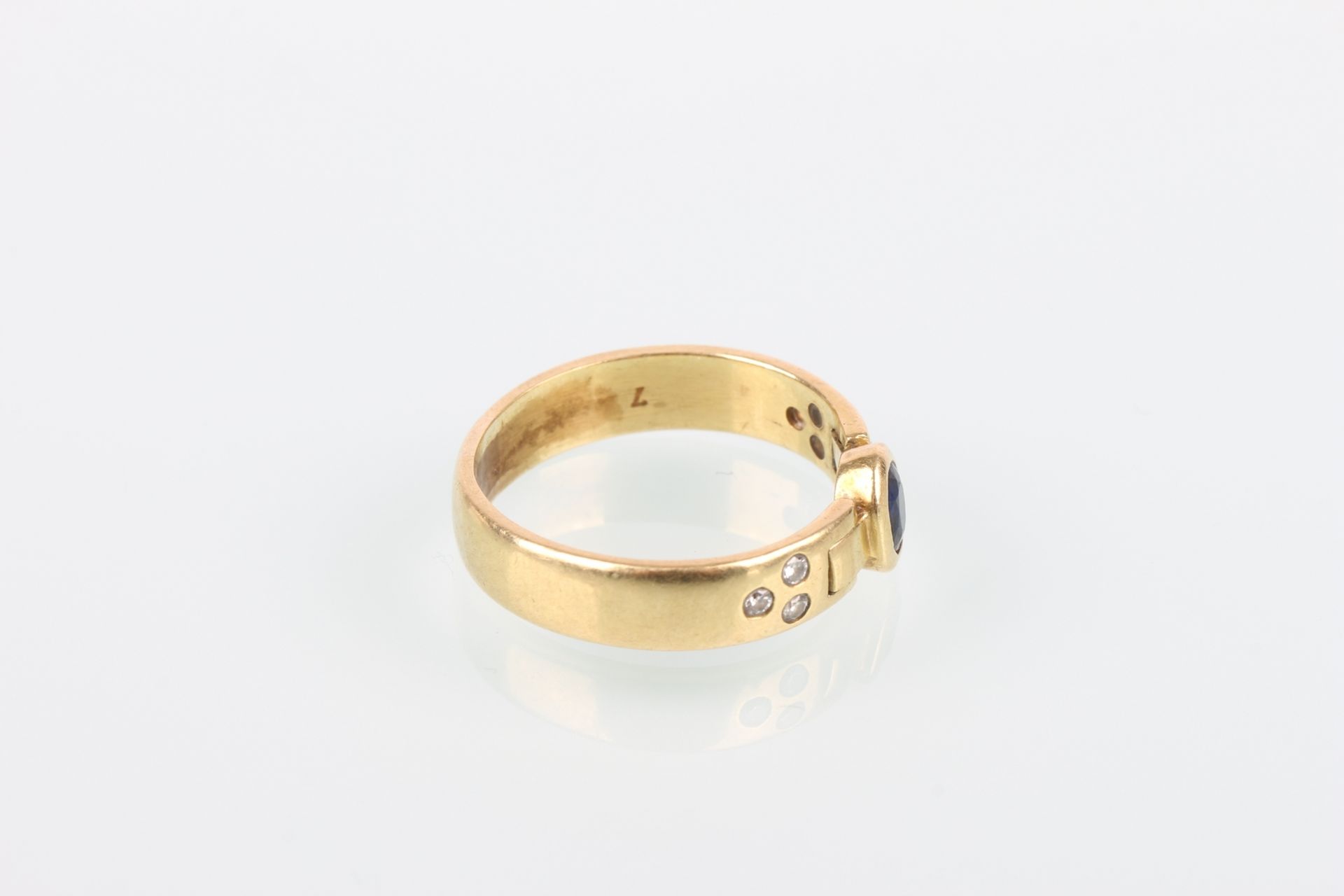 750 Gold Saphirring mit Brillanten, gold sapphire diamond ring, - Bild 4 aus 7