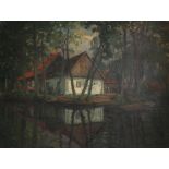 Unbekannter Maler um 1900, Bauernhof im Spreewald, forest landscape,