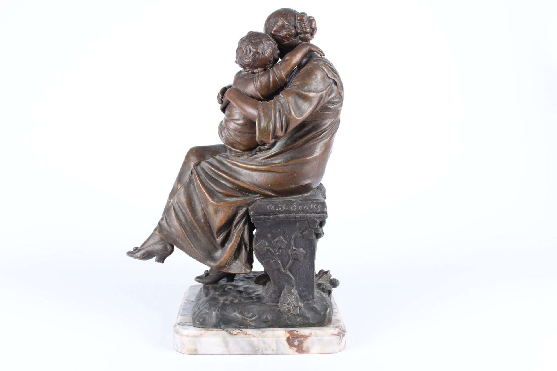A.J. Scotte (1885-1905) Figur Premiere Caresses - Mutter mit Sohn, bronze sculpture, - Image 5 of 7