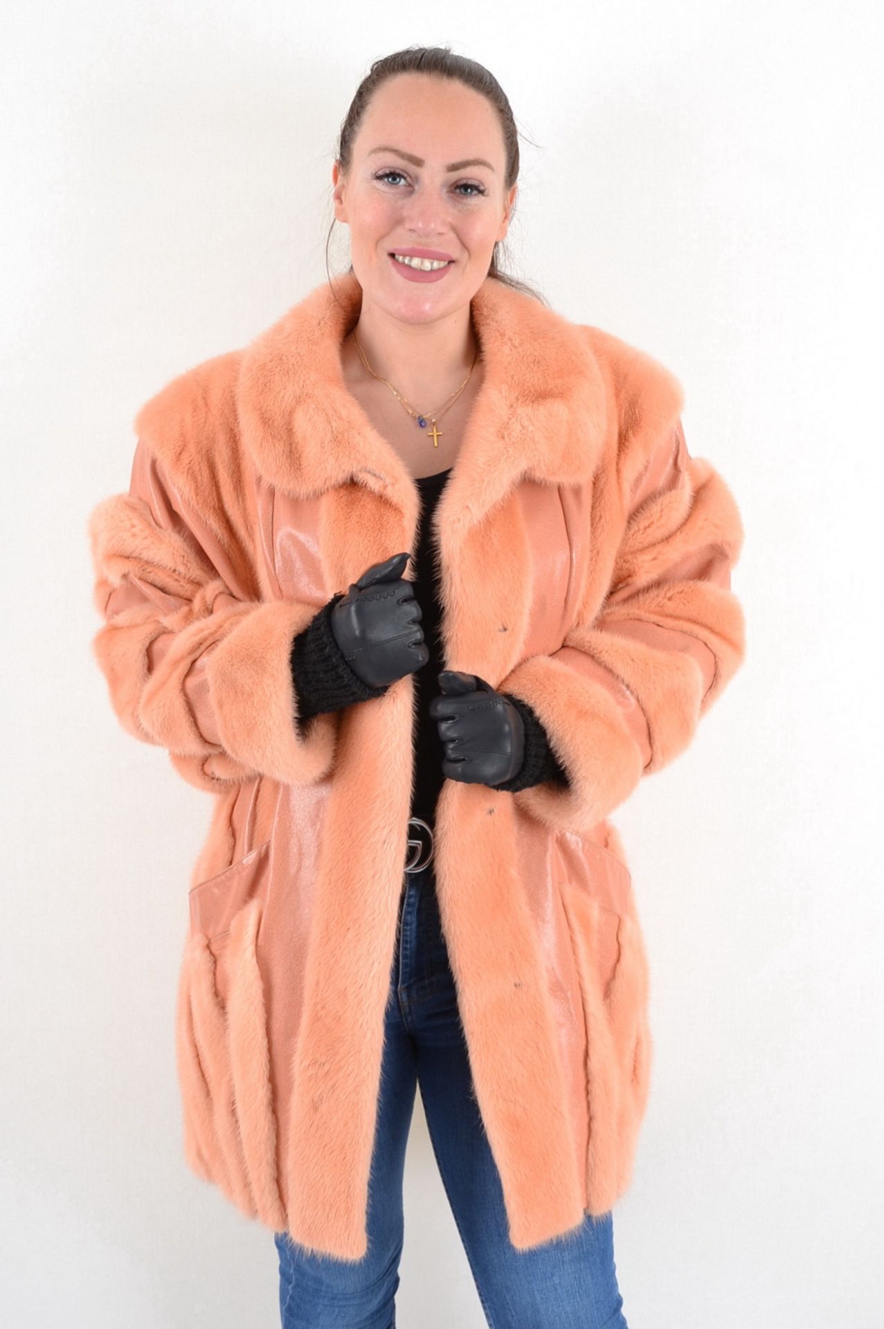 Nerzjacke rosa mit Leder Gr. 46/48, mink jacket pink with leather size 46/48, - Image 5 of 9