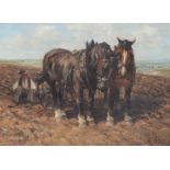 Georg Wolf (1882-1962) Bauer mit zwei Pferden, farmer with two horses,