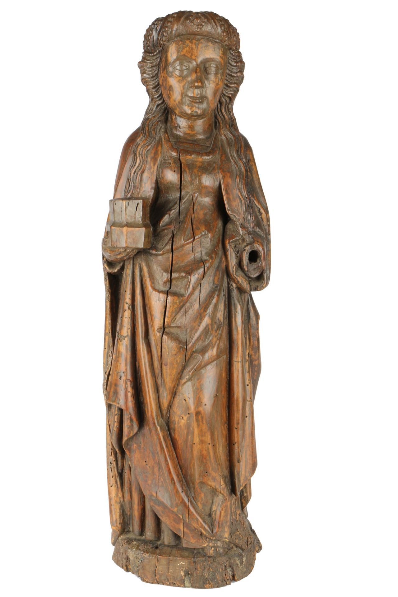 Heilige Barbara, Frankreich 16./17. Jahrhundert, wooden figure of a saint, probably France 16th cen