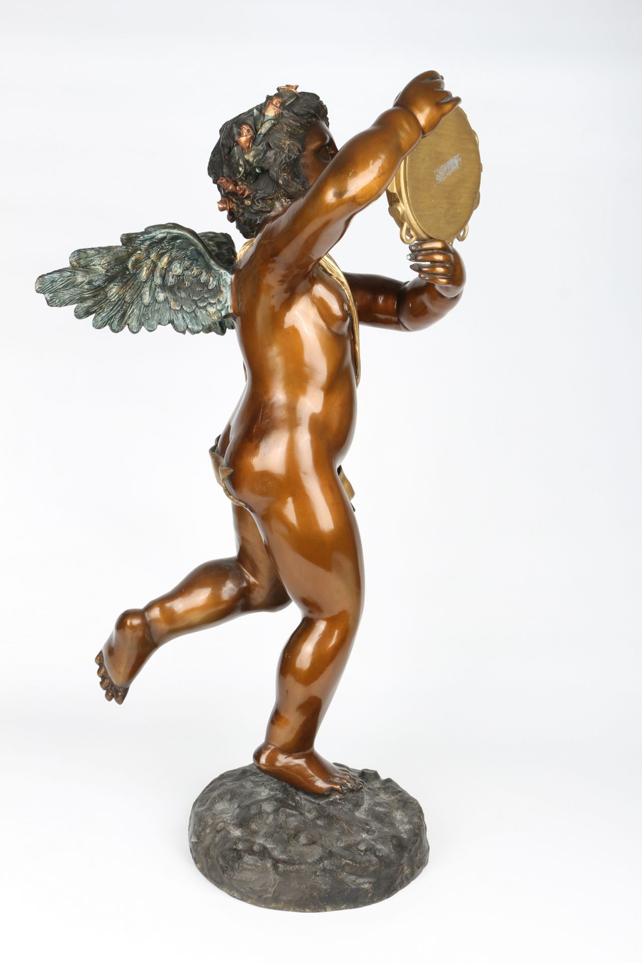 XXL Bronze - geflügelter Putto mit Tamburin, bronze putti sculpture, - Image 4 of 4