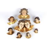 Konvolut von 8 Holz Cherub - Engel im Barockstil, lot of 8 wooden cherubs - angels,